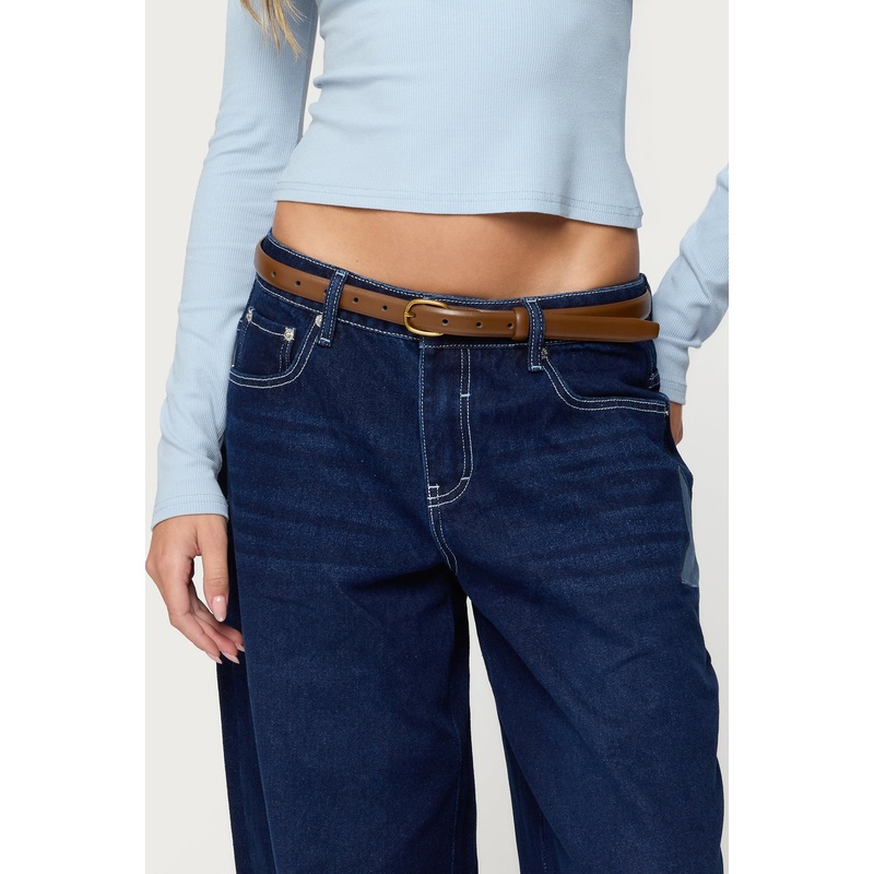 Oval Buckle Faux Leather Belt MOCHA OS