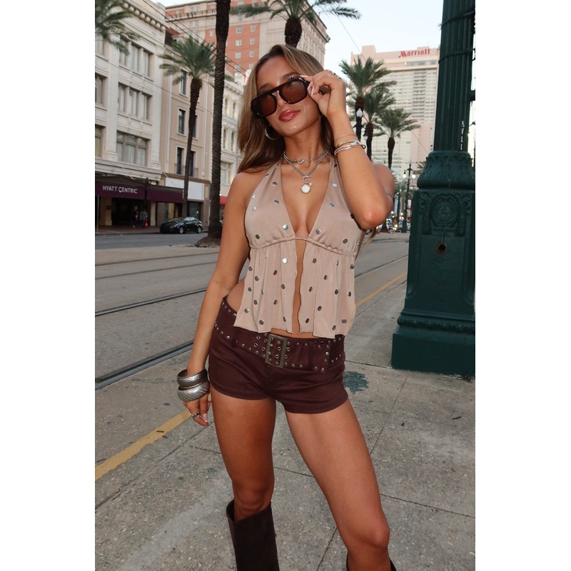 Studded Backless Split Front Top MOCHA XS