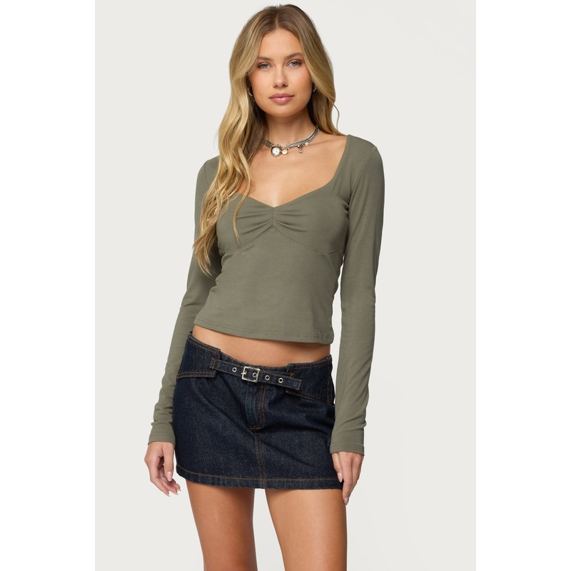 Zelly Deep V Scoop Neck Top OLIVE XS