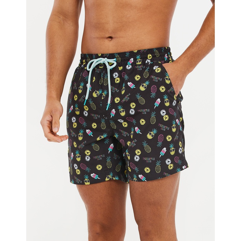 Black Summer Print Swim Shorts Black S