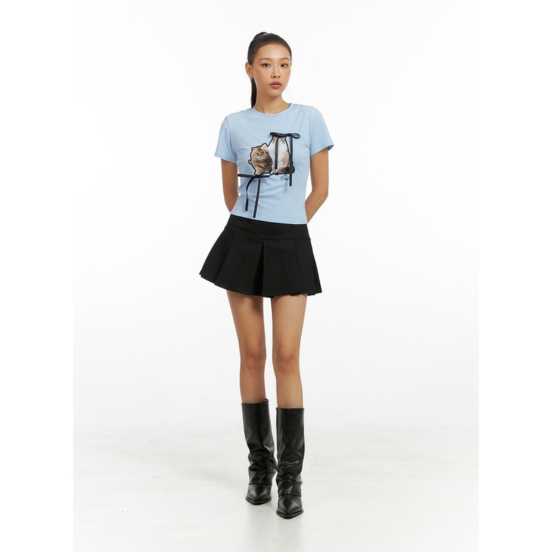 Box Pleated Mini Skirt IG405 Black S/M