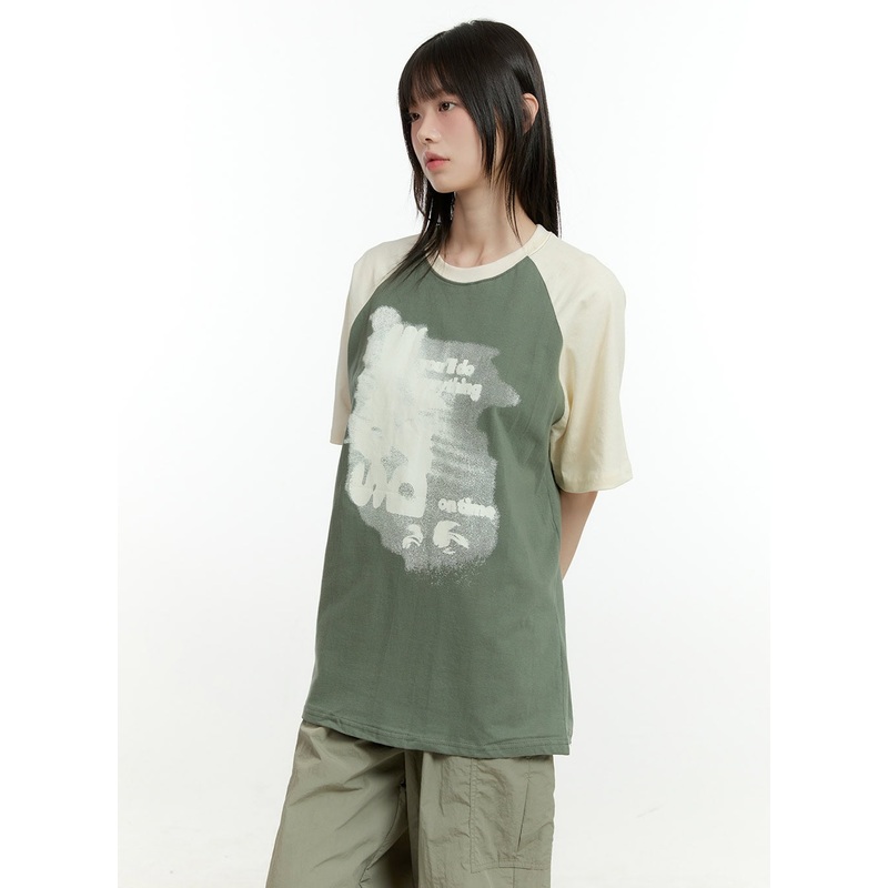 Cotton Graphic Raglan T-Shirt CG402 Green M/L