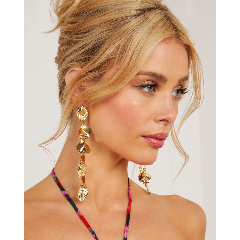 Etta Textured Drop Earrings Gold O/S
