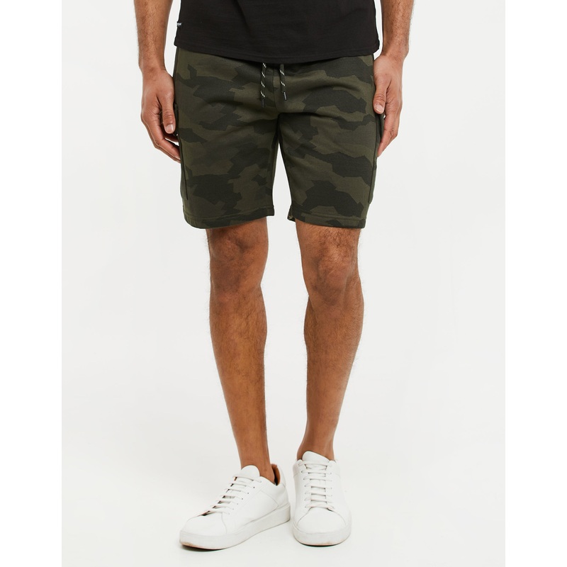 Khaki Green Camo Cargo Sweat Shorts Khaki Green S
