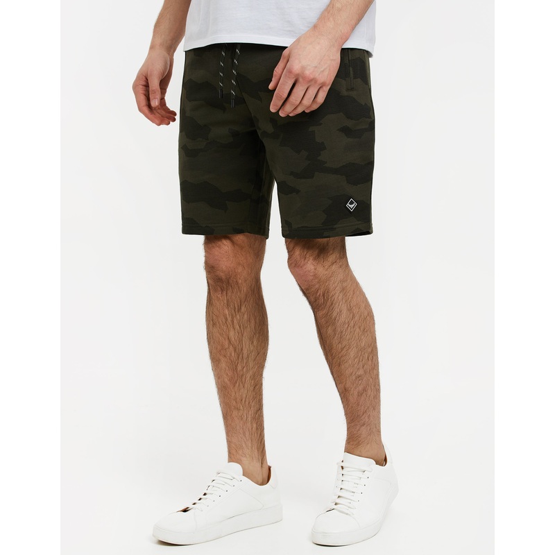 Khaki Green Camo Sweat Shorts Khaki Green S