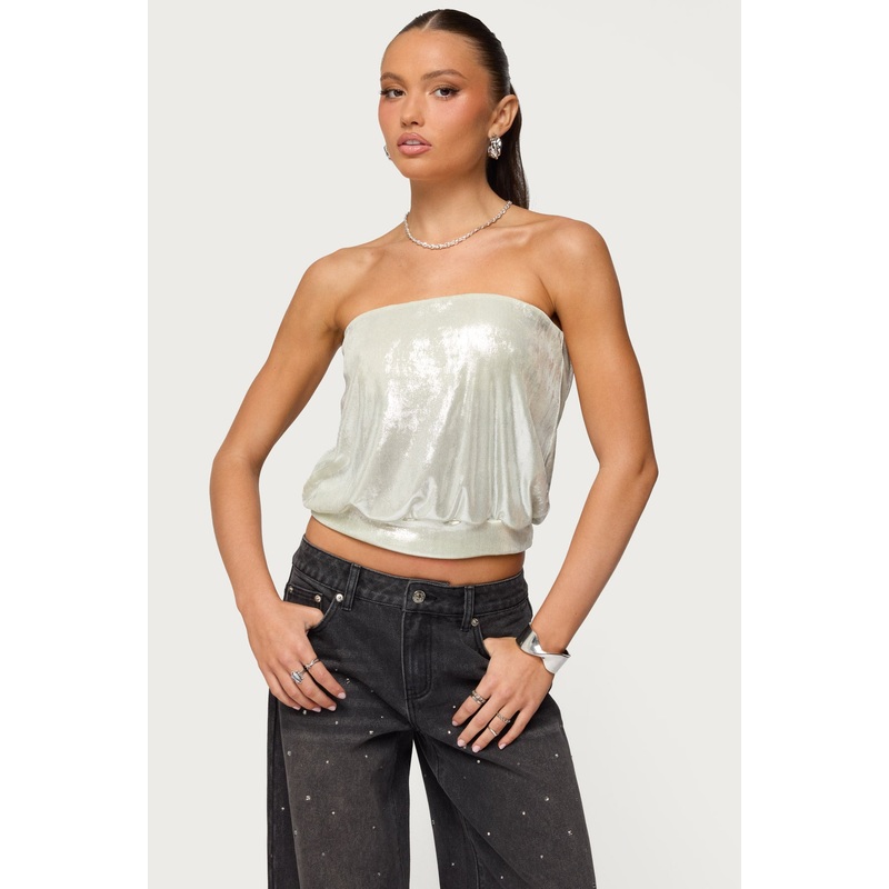 Leira Silky Sparkly Strapless Top GOLD XS