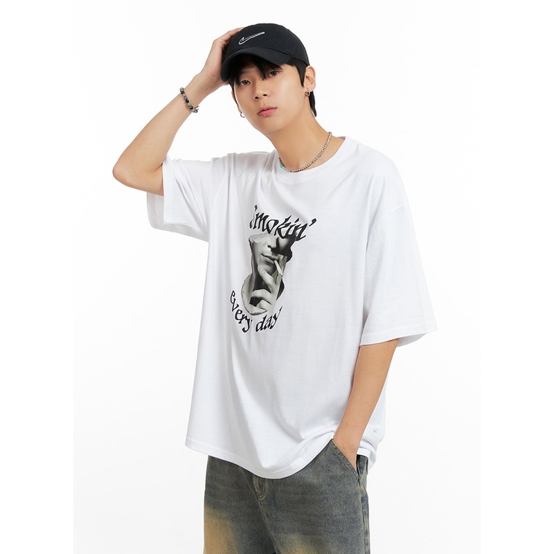 Men’s Cotton Graphic Oversize T-Shirt (White) IG402 White M