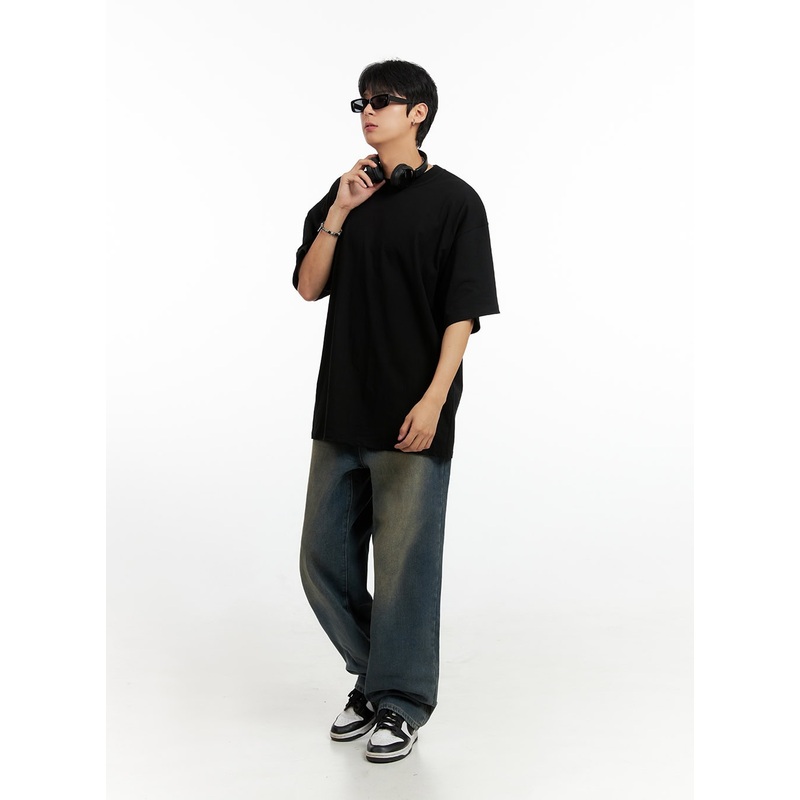 Men’s Vintage Washed Loose Fit Jeans (Dark Blue) IG402 Dark blue S