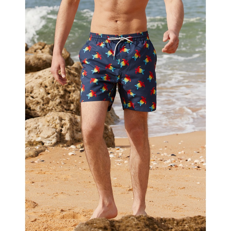 Navy Turtle Print Swim Shorts Navy S