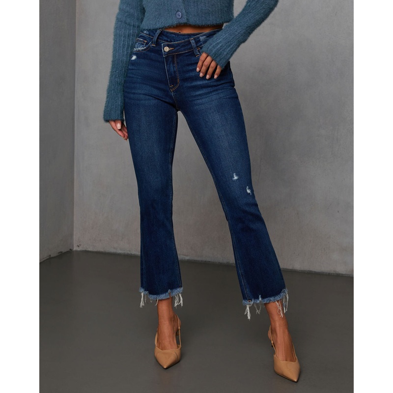 Olivia Super Stretch High Rise Crop Flare Jeans Dark Wash 24