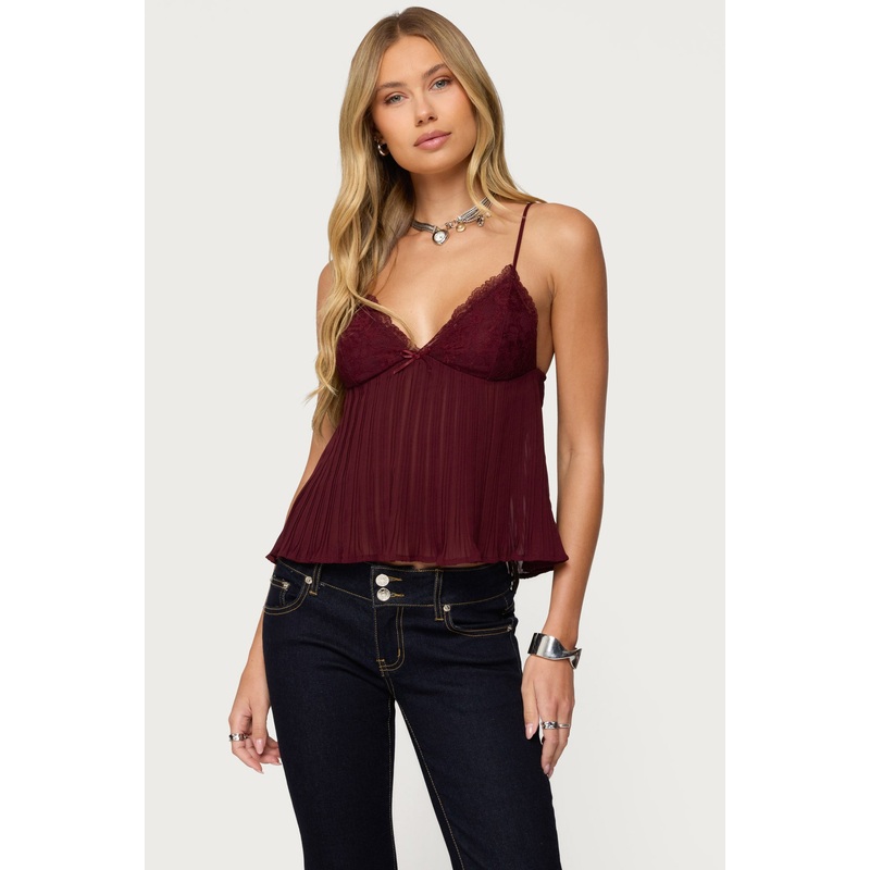 Rhian Lacey Pleated Babydoll Top BURGUNDY XS