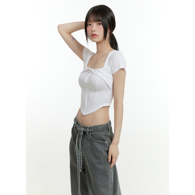 Square Neck Rayon Crop Top CG402 White S/M