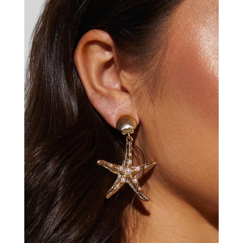 Starfish Drop Earrings Gold O/S