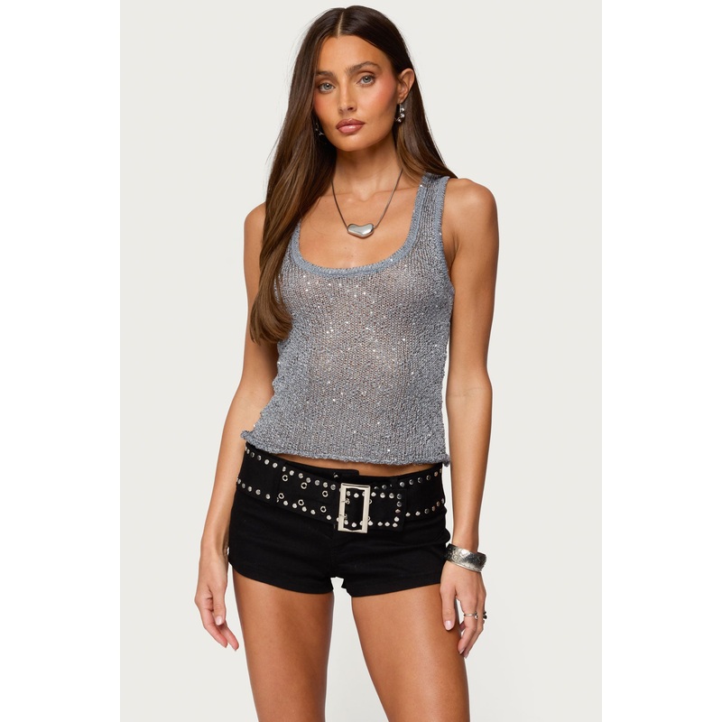 Eleora Sequin Knit Tank Top GRAY XS