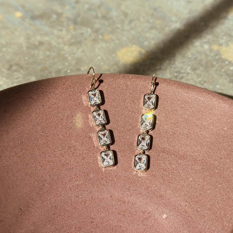 Gold Plated Quadruple Drop CZ Princess Bezel Earring  23721 G