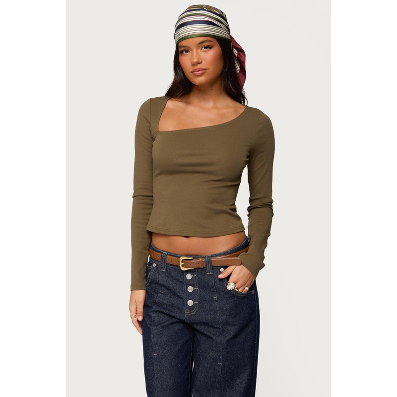 Rion Asymmetric Long Sleeve Top OLIVE XS