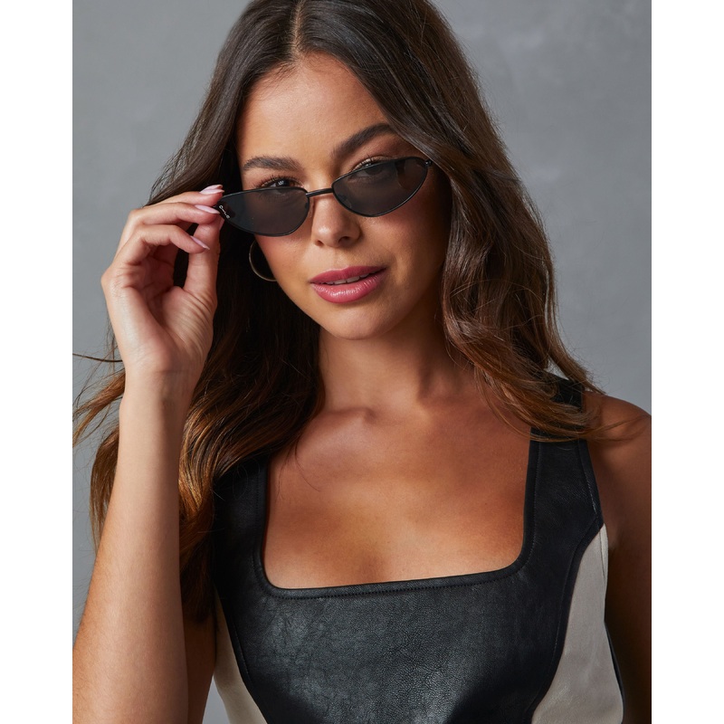 Aster Slim Cat Eye Sunglasses Black O/S