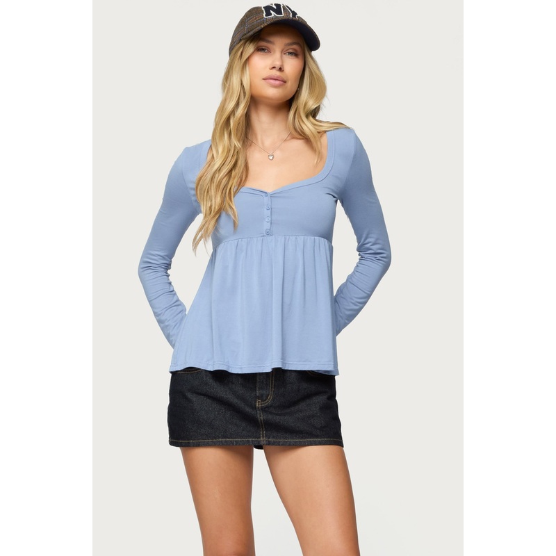 Lilla Henley Babydoll Top BLUE XS