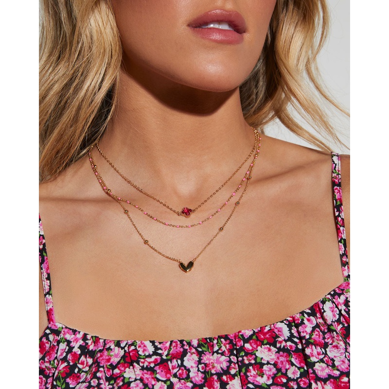 Starlight Charm Layered Necklace Pink O/S