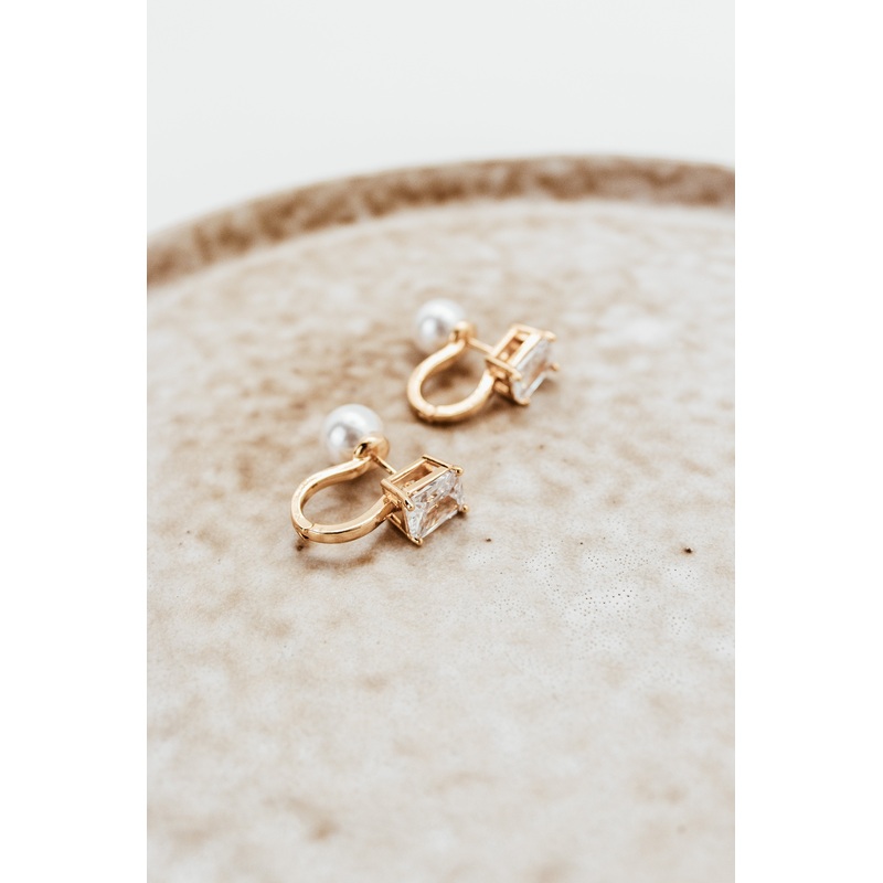 18K Gold Plated Reversible CZ & Pearl Earring