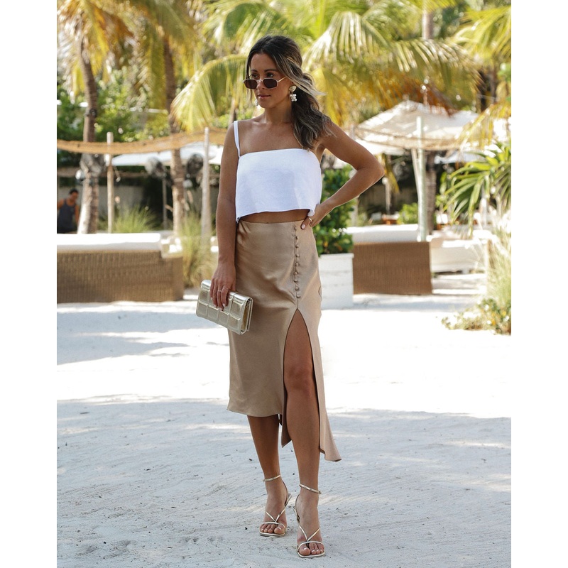 Always Opulent Satin Midi Skirt Gold XS