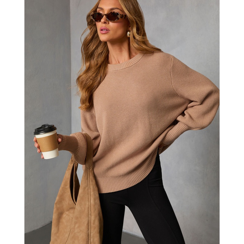 Baby It’s You Knit Balloon Sleeve Pullover Sweater Mocha XS