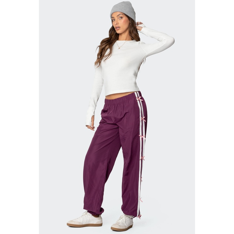 Bow Stripe Nylon Track Pants PURPLE XS
