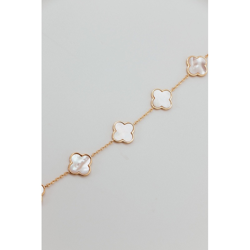 Gold/White 5 Mother Pearl Clover Station Bracelet – 23156