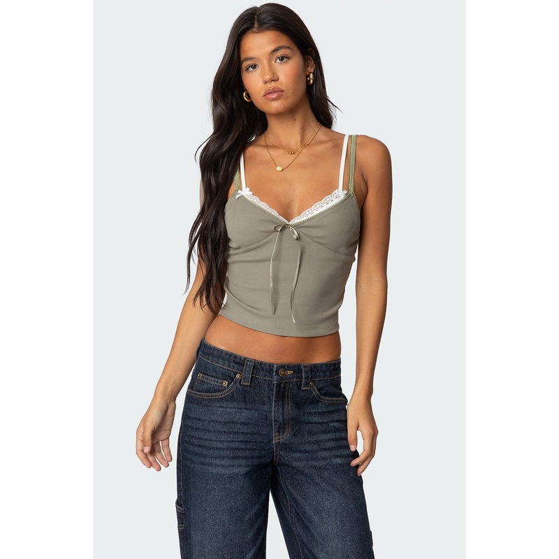 Lacey Layered Tank Top OLIVE XS