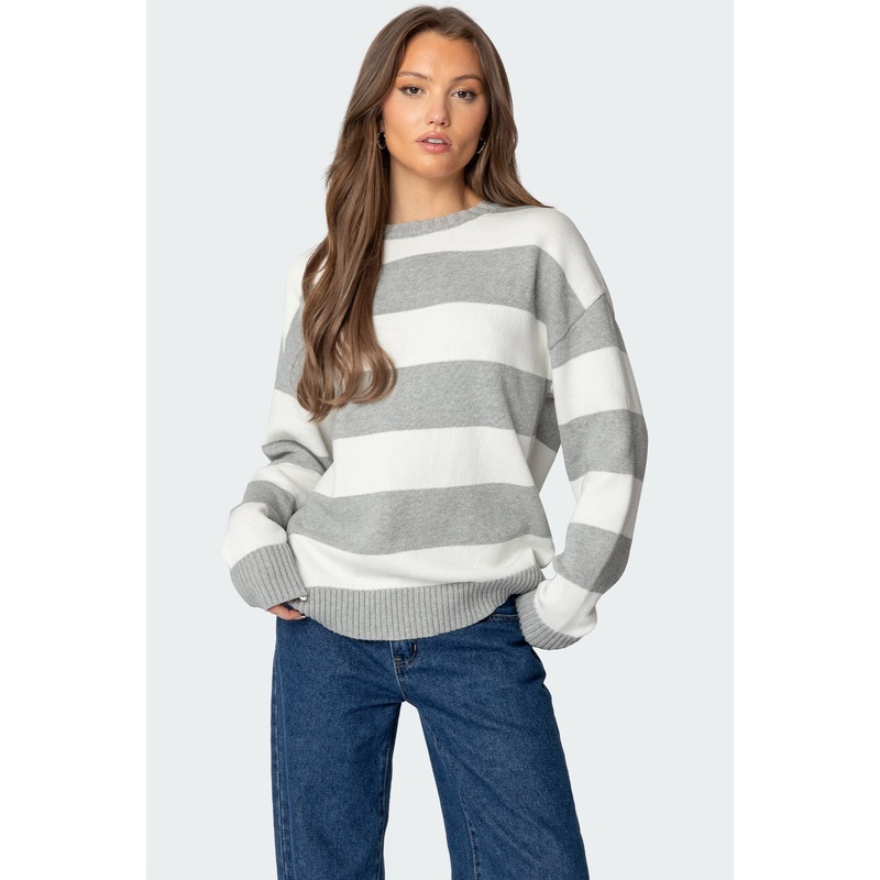 Richie Oversized Striped Sweater GRAY MELANGE XS