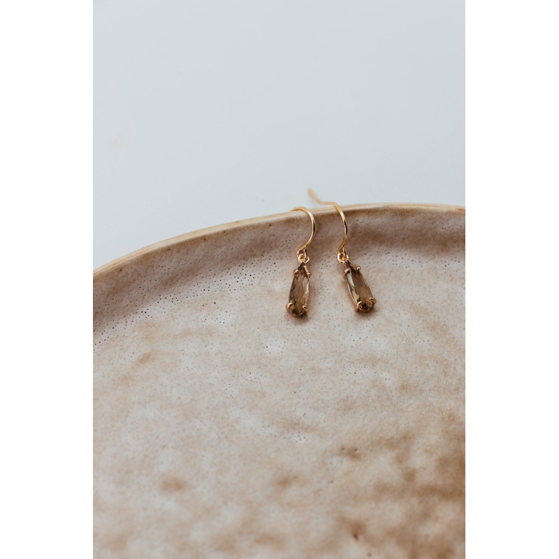 Small Elongated Teardrop Crystal Earring – Smokey Quartz/Gold