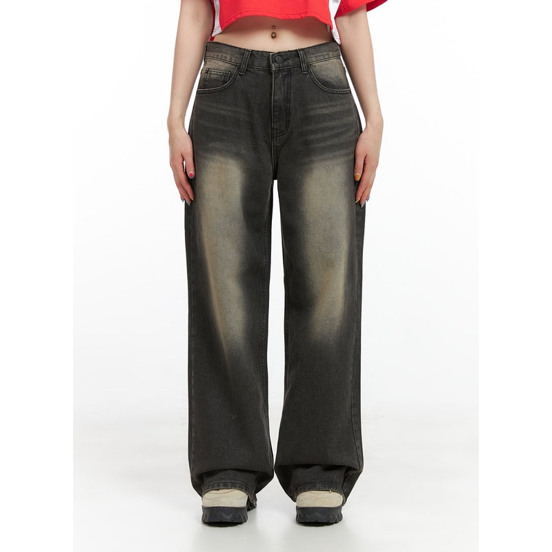 Val Vintage Washed Wide Leg Jeans CG408 Black S