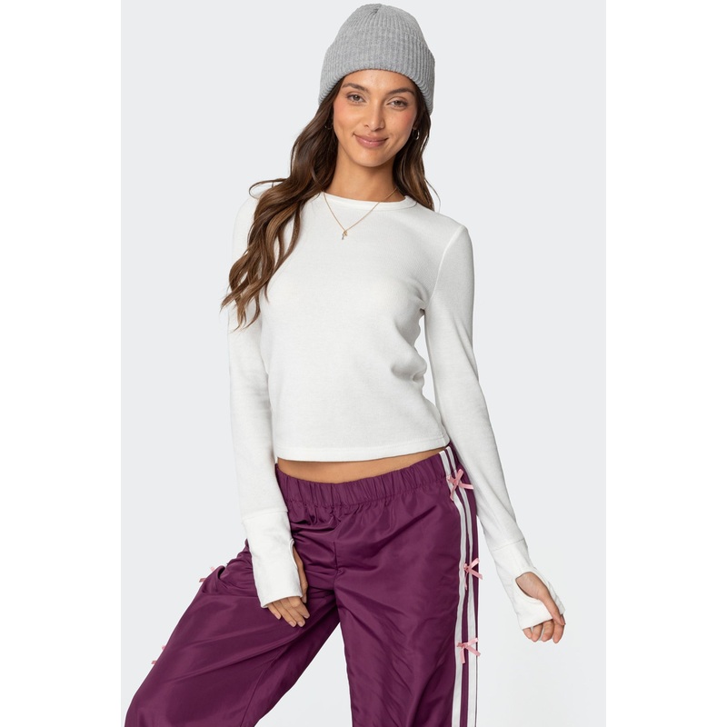 Waffle Long Sleeve T Shirt WHITE XS