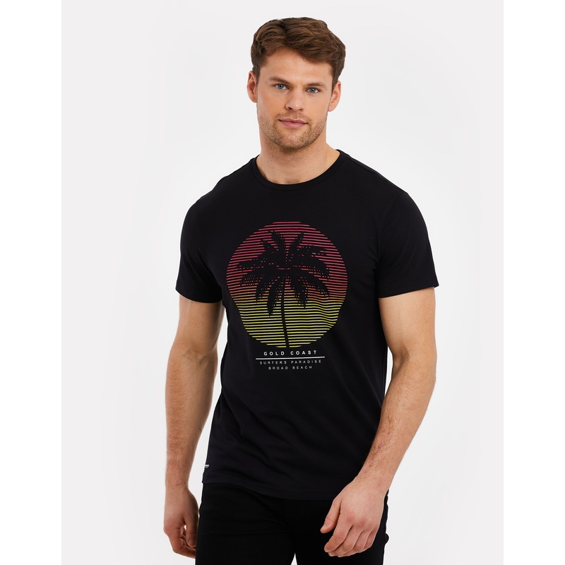 Black Palm Tree Graphic Print T-Shirt Black S