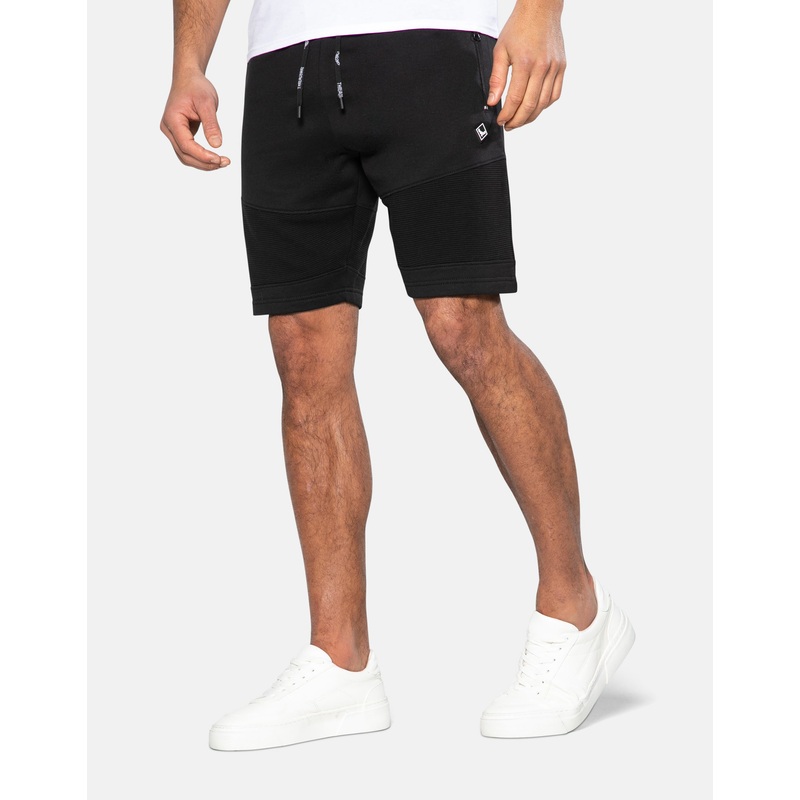 Black Ribbed Panel Fleece Shorts Black S