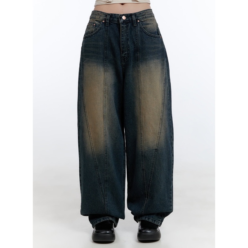 Cari Stitched Washed Denim Baggy Jeans CG413 Dark blue S