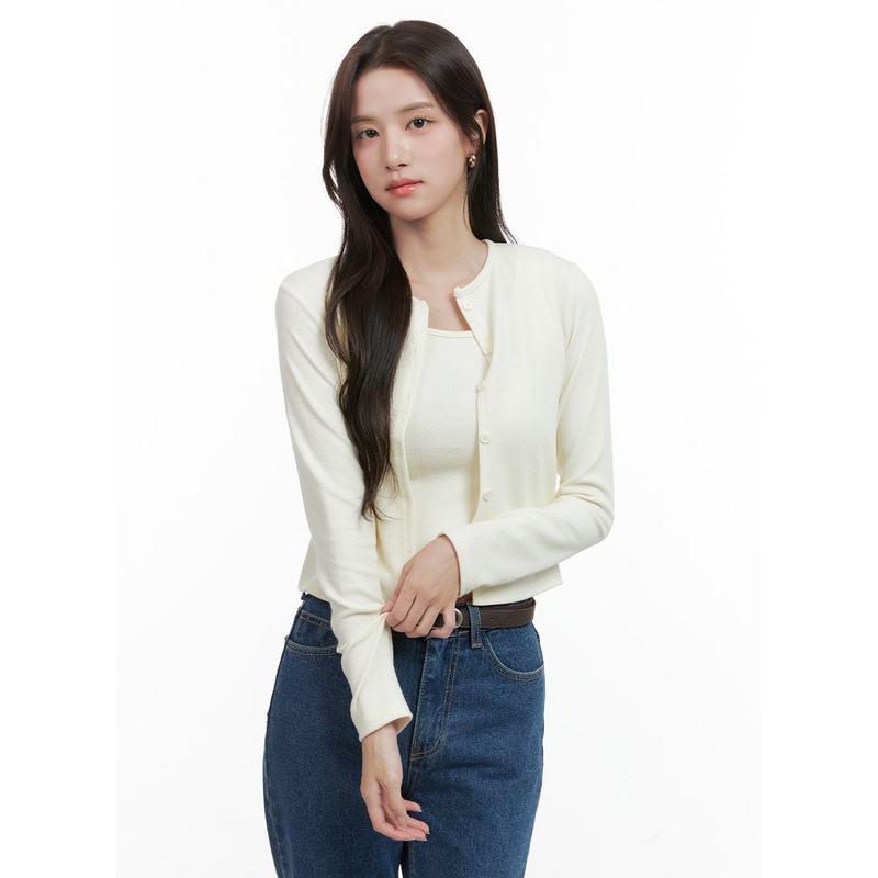 Cotton Cardigan and Cami Set OG409 Light beige S/M