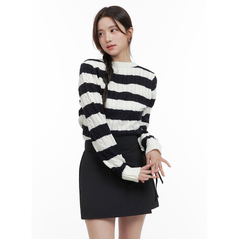Cozy Stripe Knit Sweater OG409 Light beige S/M