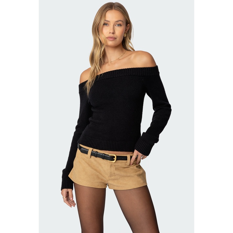 Elona Off Shoulder Knit Top BLACK XS