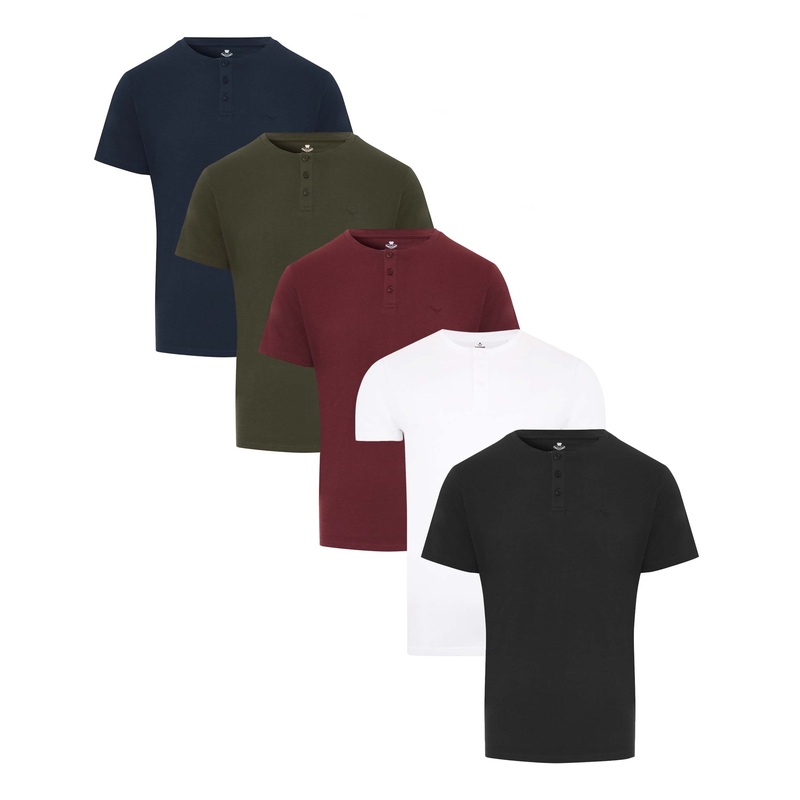 Grandad Collar Cotton T-Shirts (5 Pack) Multi S