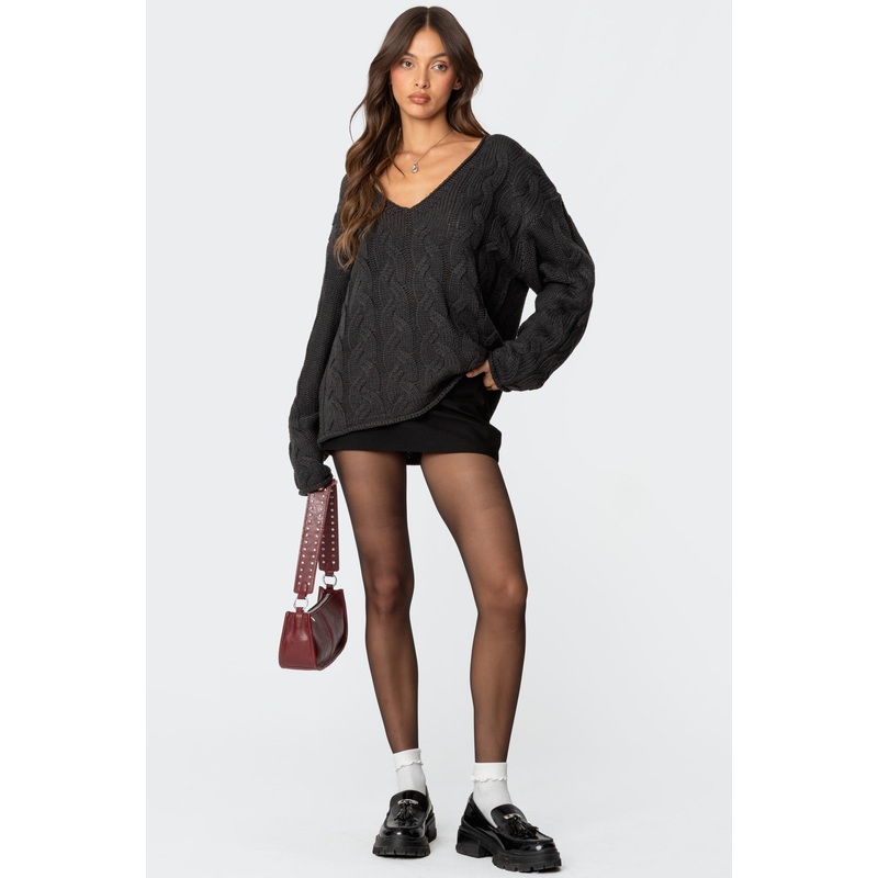 Inga Oversized Cable Knit Sweater DARK GRAY XS