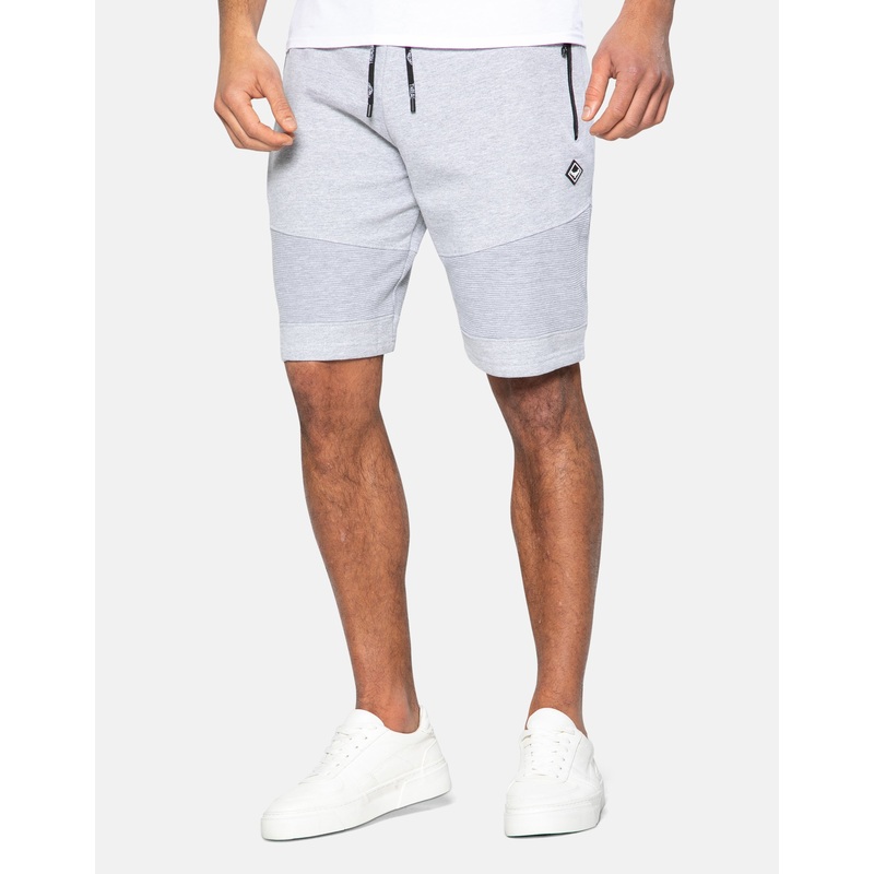 Light Grey Ribbed Panel Fleece Shorts Grey Marl S