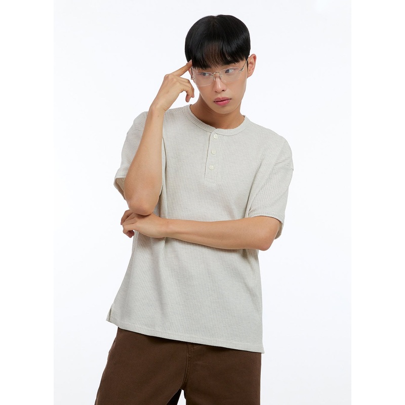 Men’s Buttoned Ribbed Cotton Top IG416 Light beige M/L