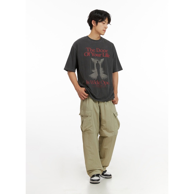 Men’s Cargo Wide Leg Pants IG409 Beige M