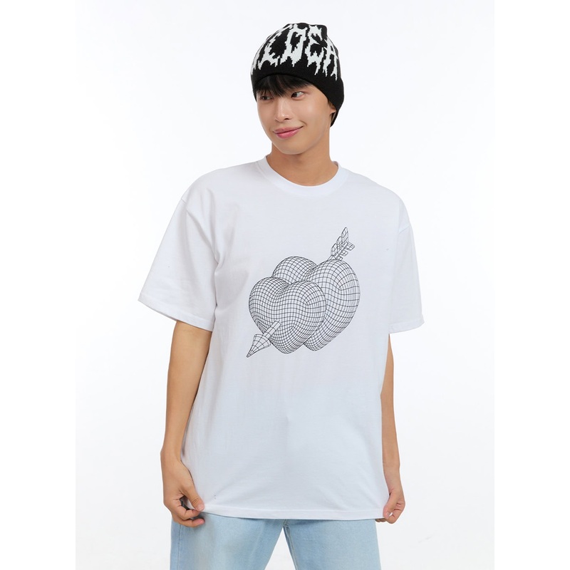 Men’s Cotton Graphic Round-Neck T-Shirt IG416 White M/L