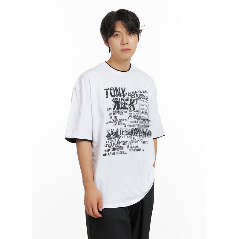 Men’s Double Layer Graphic T-Shirt IG409 White M/L