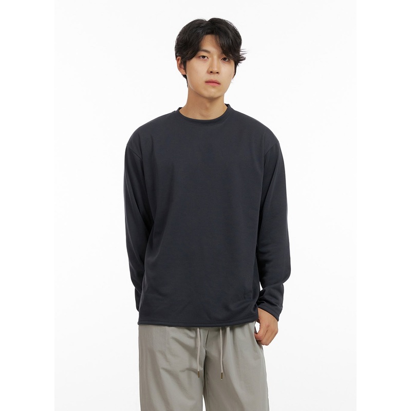 Men’s Loose Round Neck Long Sleeve (Dark Gray) IG409 Dark gray M