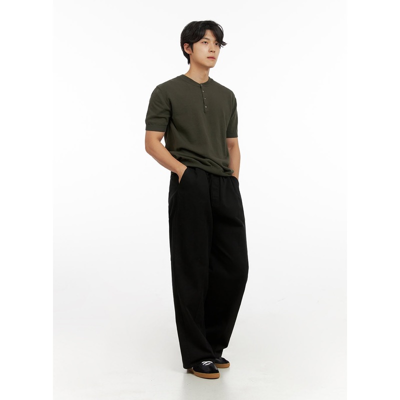 Men’s Solid Wide-Fit Pants IG409 Black M