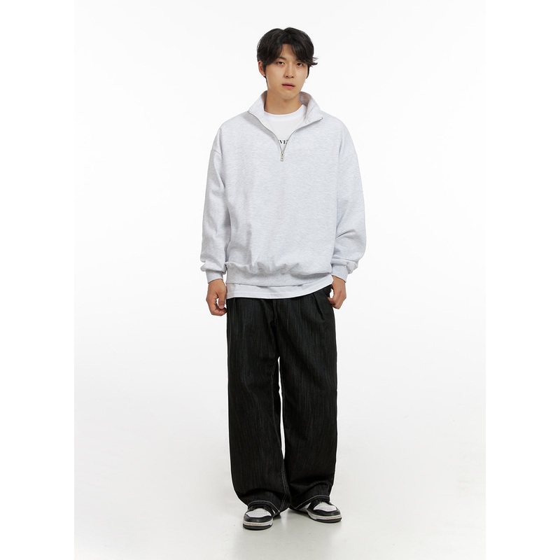 Men’s Stitched Pintuck Wide Leg Pants IG409 Black M