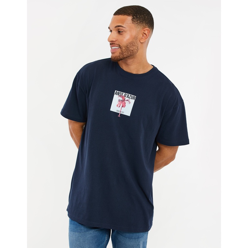Navy Graphic Print Oversized T-Shirt Navy S